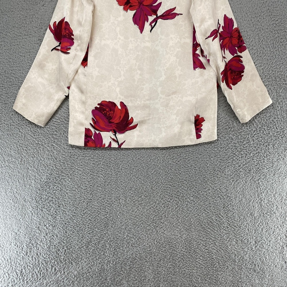 Zara Floral‎ Print Satin Effect Blazer Womens Large Cream Pink Open Front Jacket - Picture 11 of 14